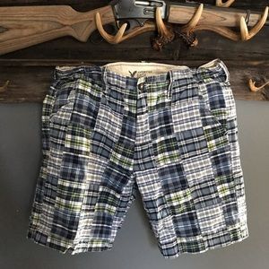 American Eagle plaid patchwork shorts